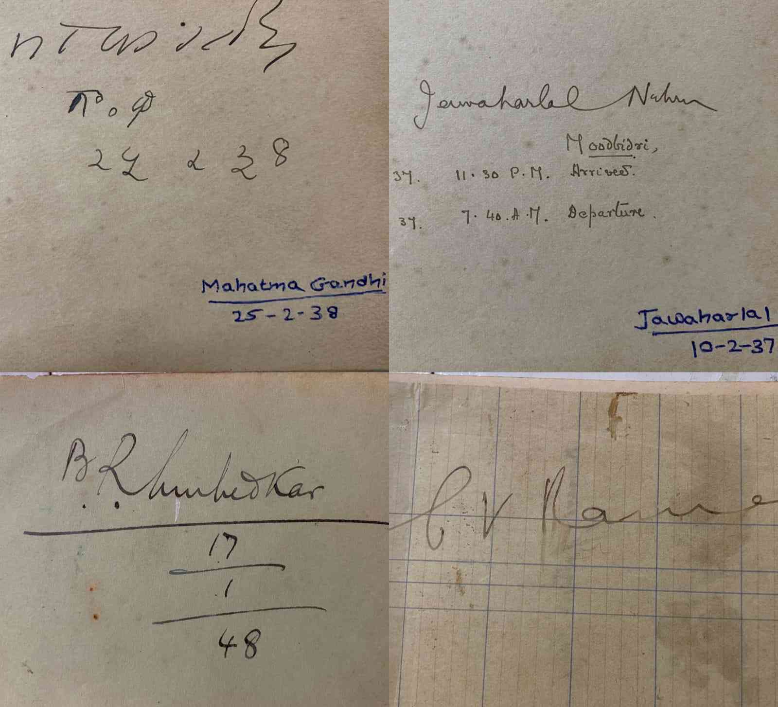 Autographs of Mahatma Gandhi, Jawaharlal Nehru, Dr BR Ambedkar and CV Raman